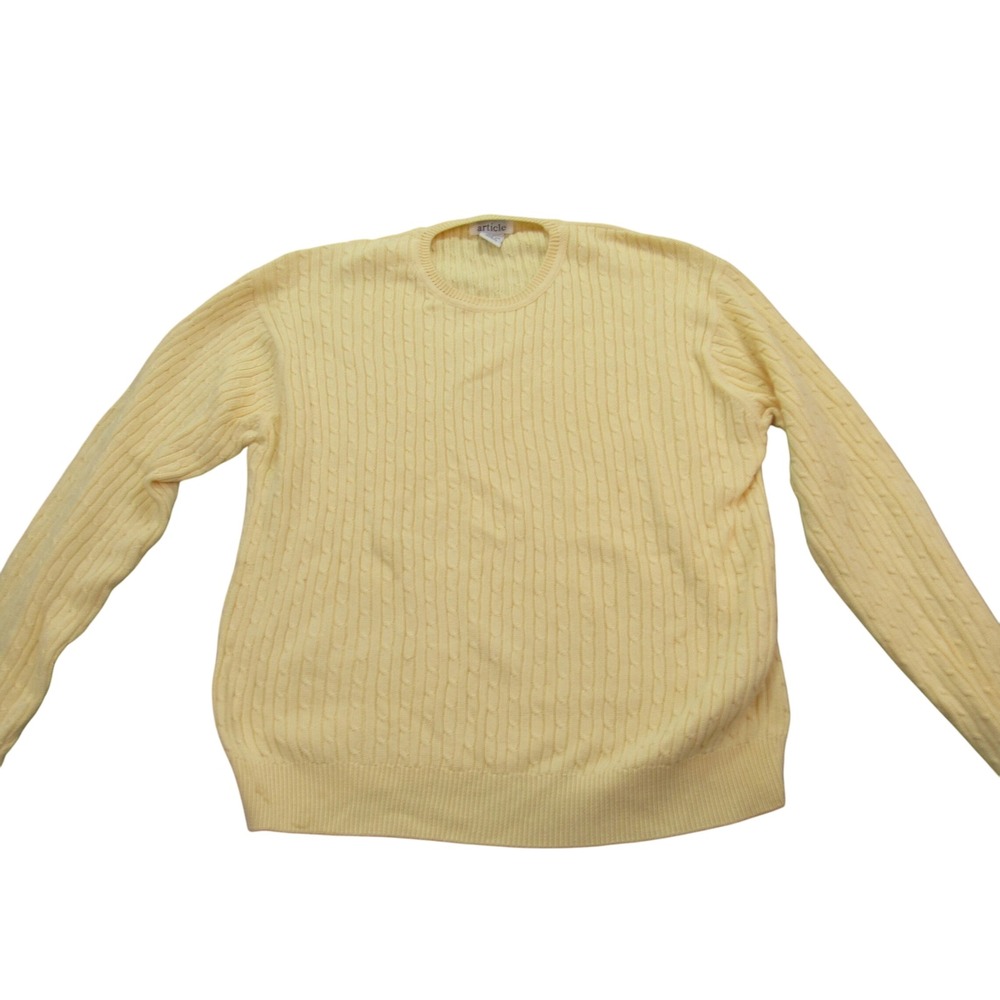 Article Women's XL Cable Knit Sweater, Yellow Cotton Long Sleeve Crewneck